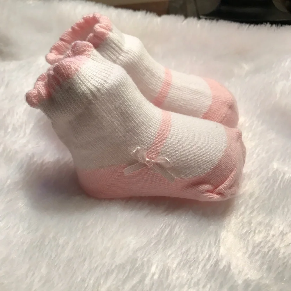 Newborn Baby Pink Bow Ruffle Sock Booties